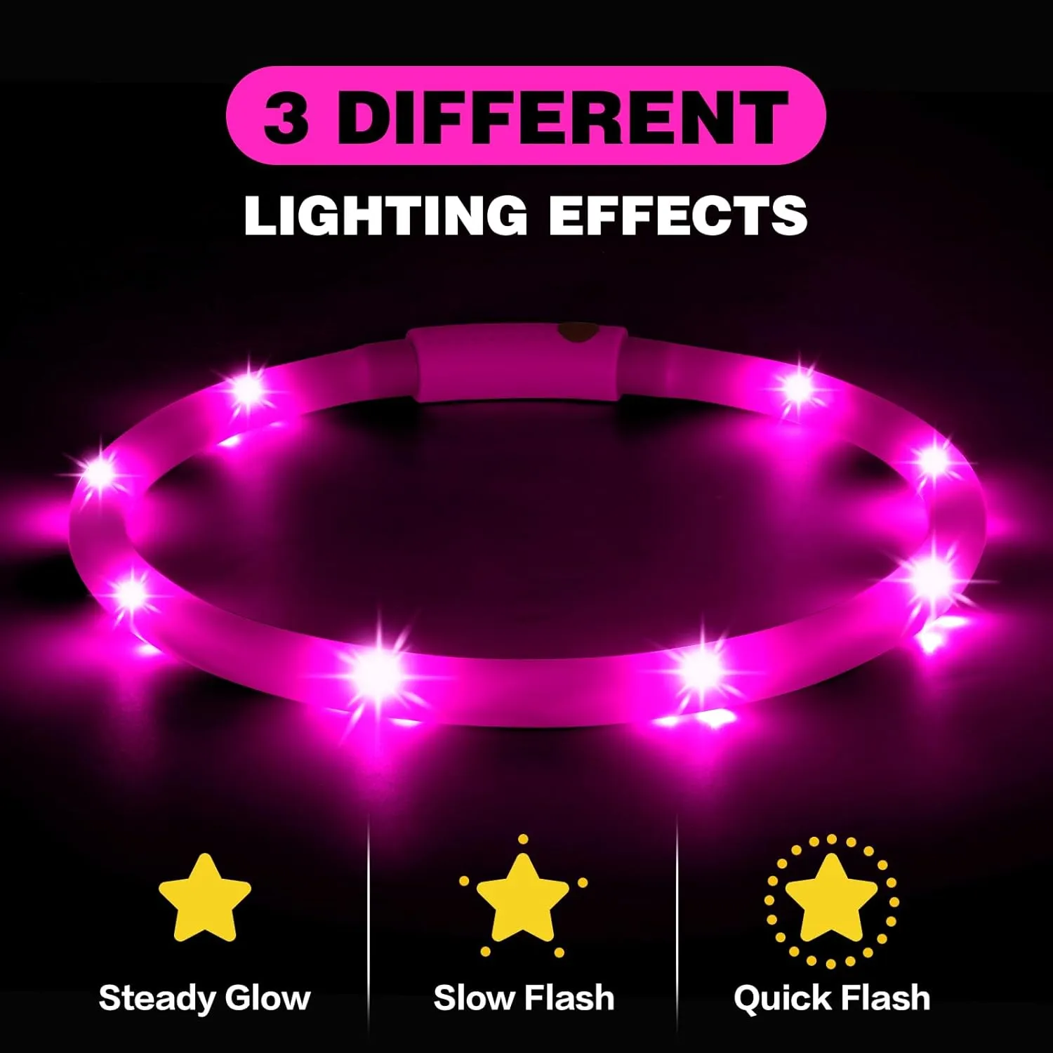 2-Pack LED Dog Collar, HIGO Light Up Dog Collars Glow in The Dark, USB Rechargeable Dog Lights for Night Walking, Reusable Safety Necklace for Small Medium Large Dogs (Pink)