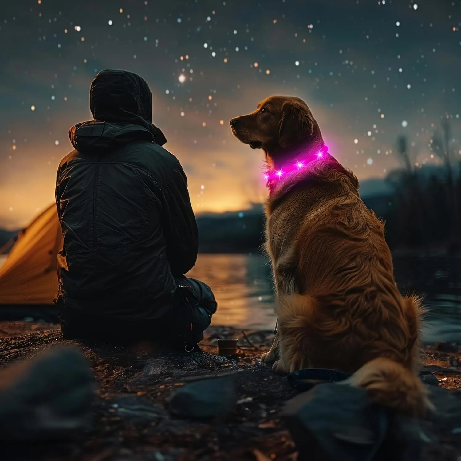 2-Pack LED Dog Collar, HIGO Light Up Dog Collars Glow in The Dark, USB Rechargeable Dog Lights for Night Walking, Reusable Safety Necklace for Small Medium Large Dogs (Pink)