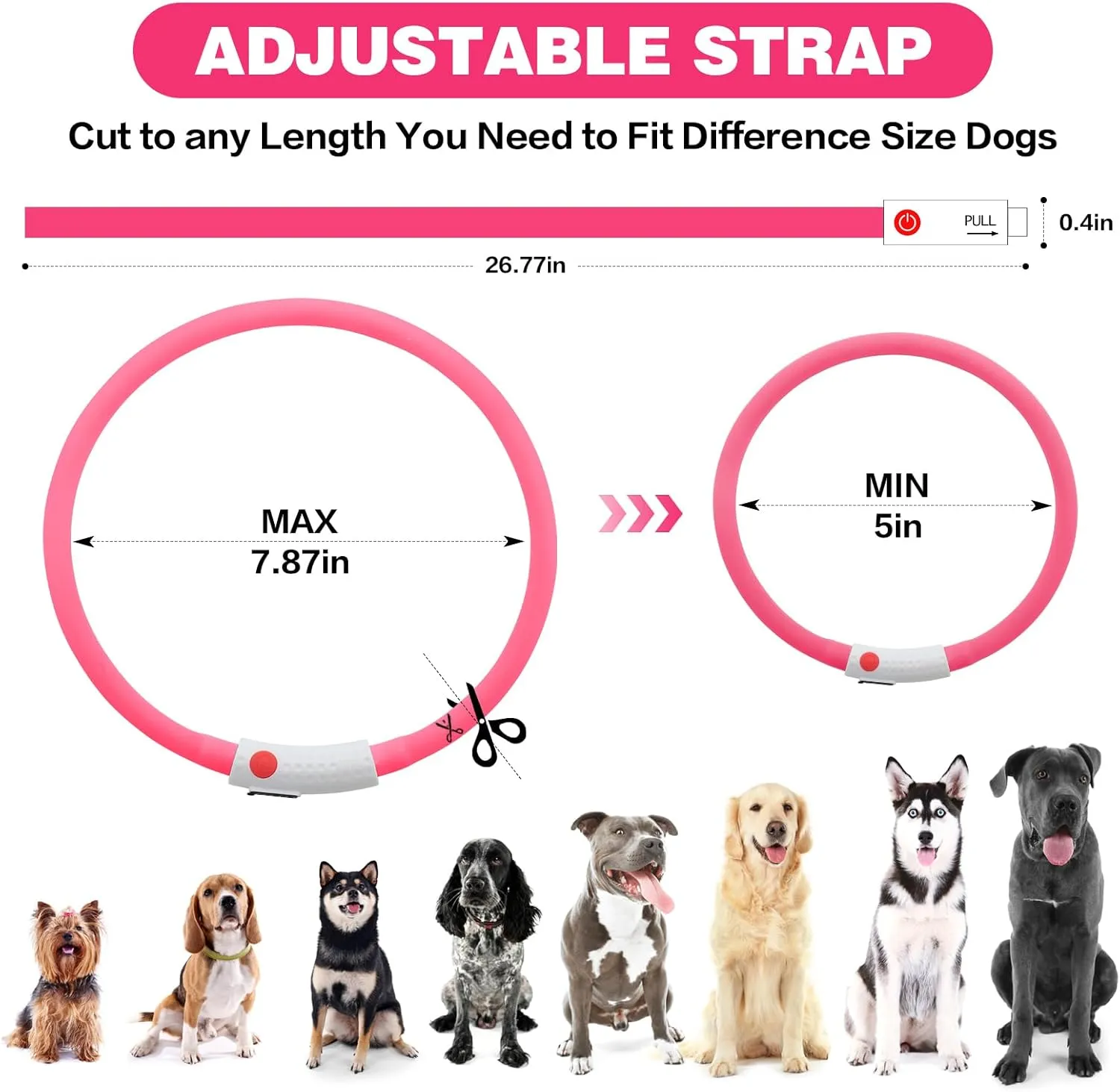 2-Pack LED Dog Collar, HIGO Light Up Dog Collars Glow in The Dark, USB Rechargeable Dog Lights for Night Walking, Reusable Safety Necklace for Small Medium Large Dogs (Pink)