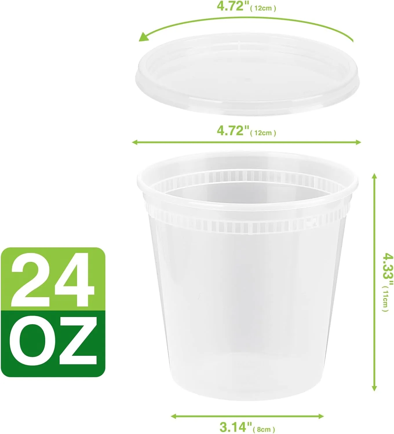 24 Pack 24OZ. (3 Cups) Plastic Food and Drink Storage Containers Set with Lids