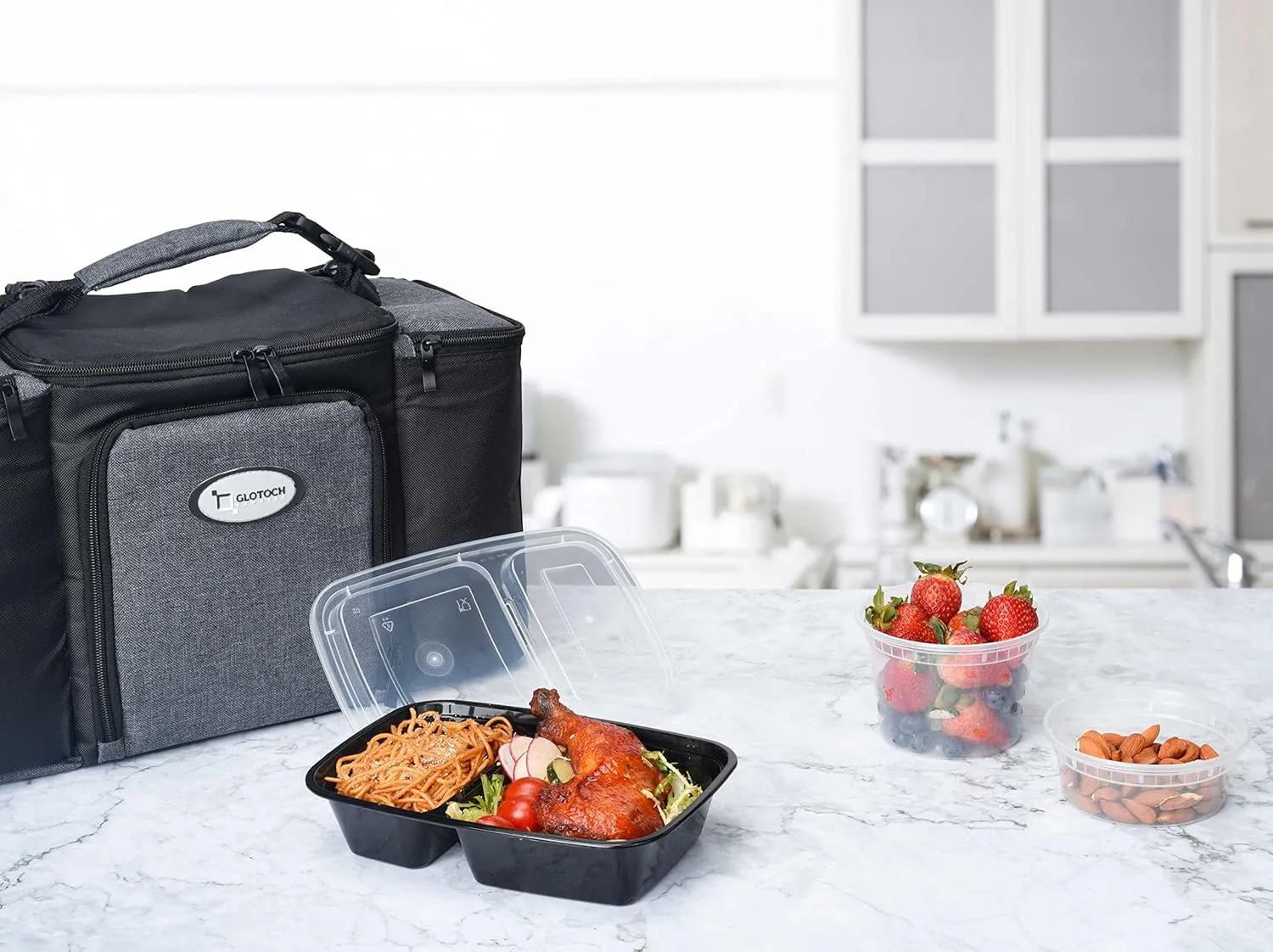 50 Pack 32OZ  Meal Prep Containers Reusable, 2 Compartment Food Containers with Lids