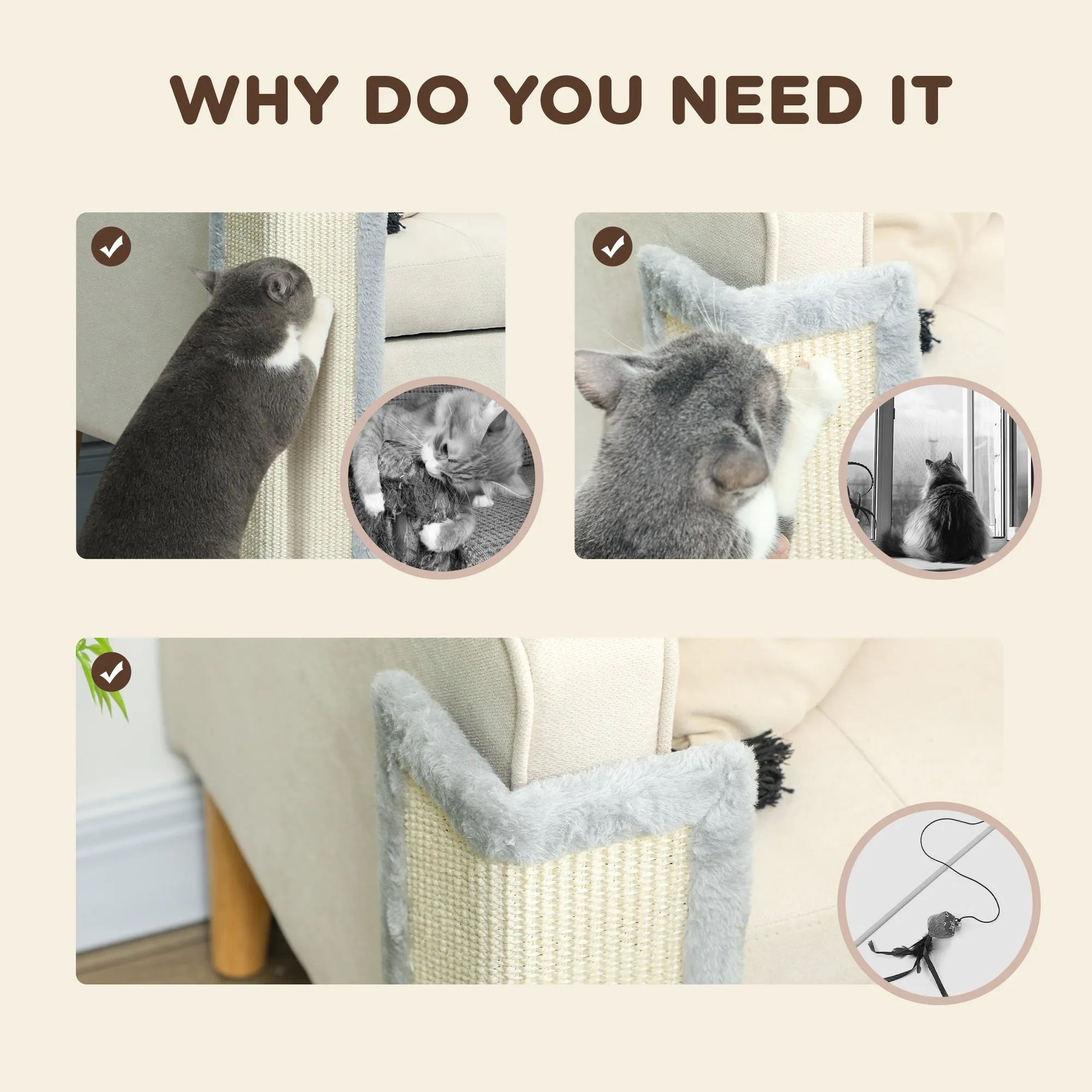 56cm Corner Cat Scratching Post with Sisal Scratching Pad, Grey