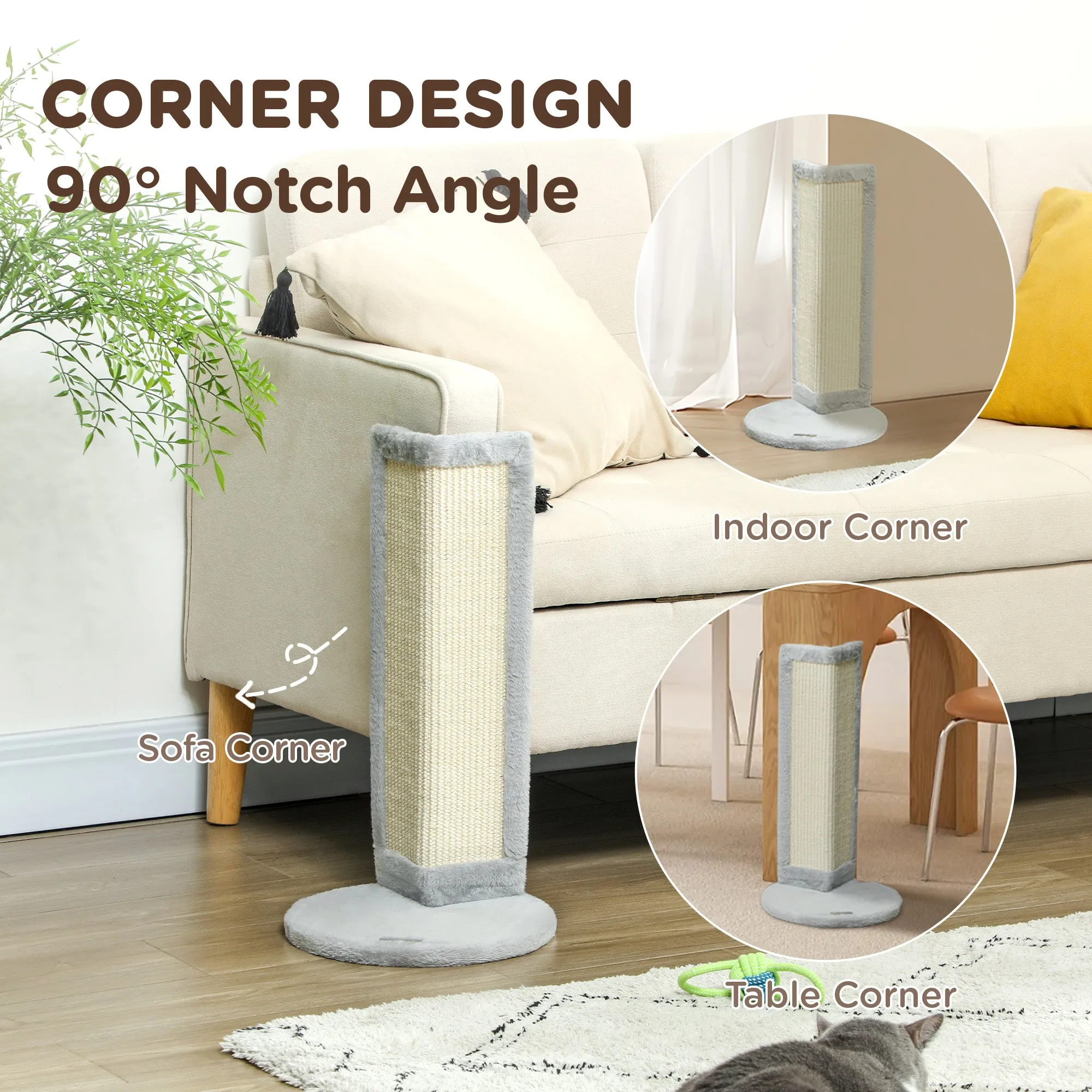 56cm Corner Cat Scratching Post with Sisal Scratching Pad, Grey