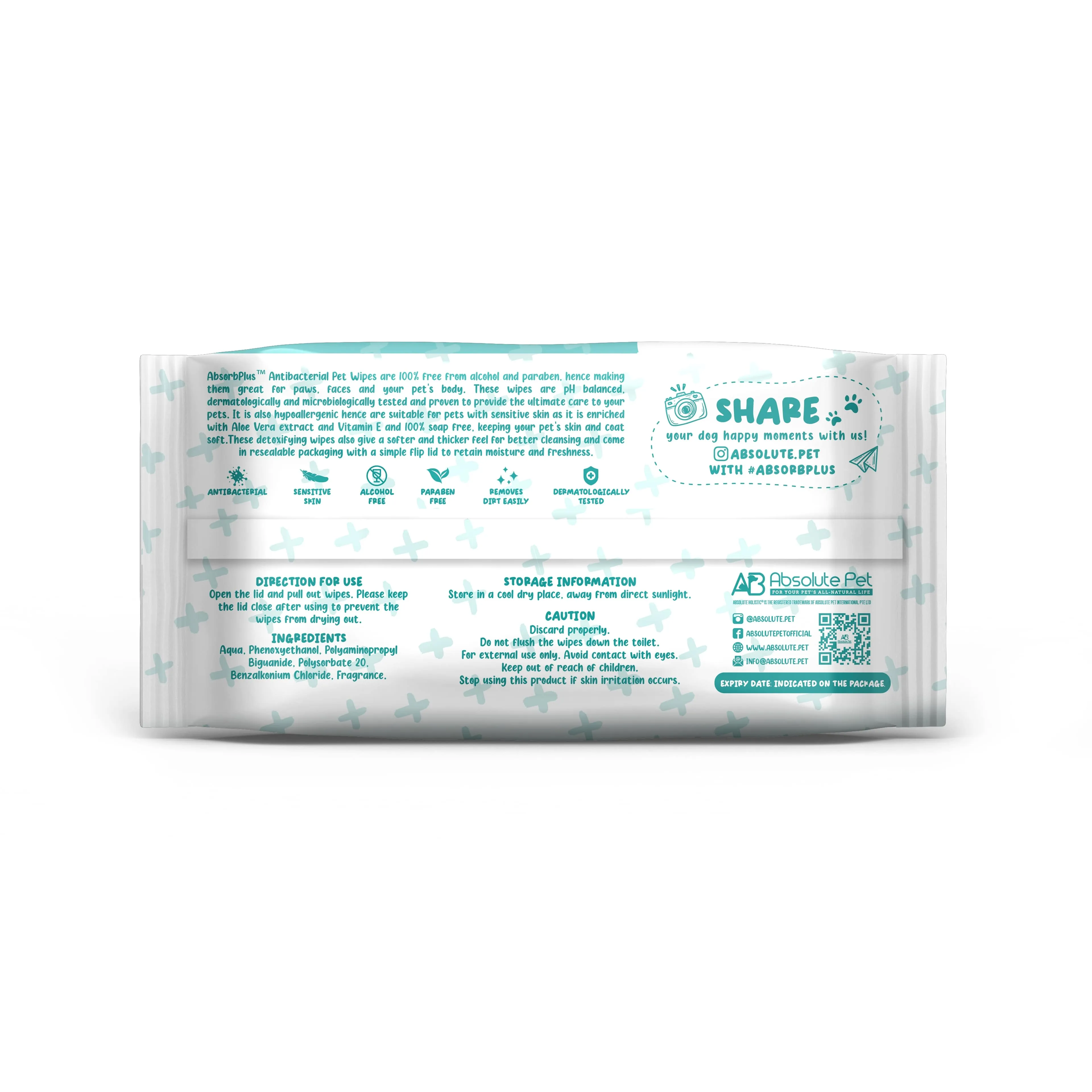 Absorb Plus Antibacterial Pet Wipes - Lemon (80pcs) | Alcohol & Paraben Free