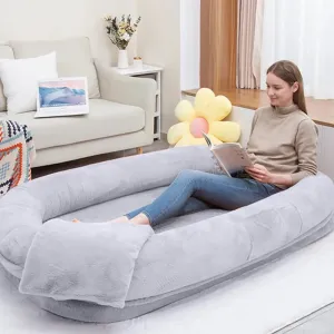 AiroPaws™ Ultra-Soft Human-Size Dog Bed for People & Pets | 77”x51”x11” Extra Large Dog Bed with Raised Cushioned Rim | Removable Cover
