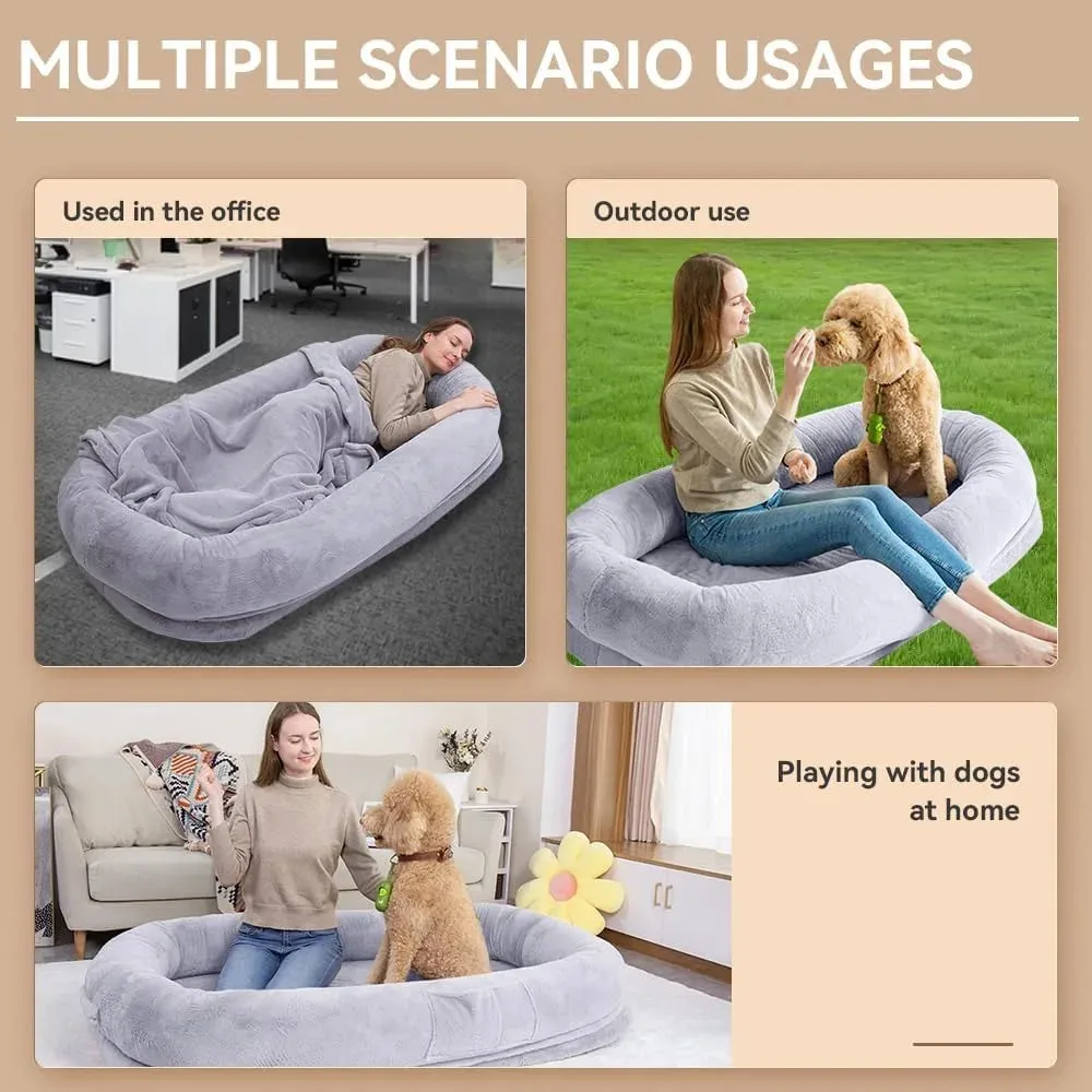 AiroPaws™ Ultra-Soft Human-Size Dog Bed for People & Pets | 77”x51”x11” Extra Large Dog Bed with Raised Cushioned Rim | Removable Cover