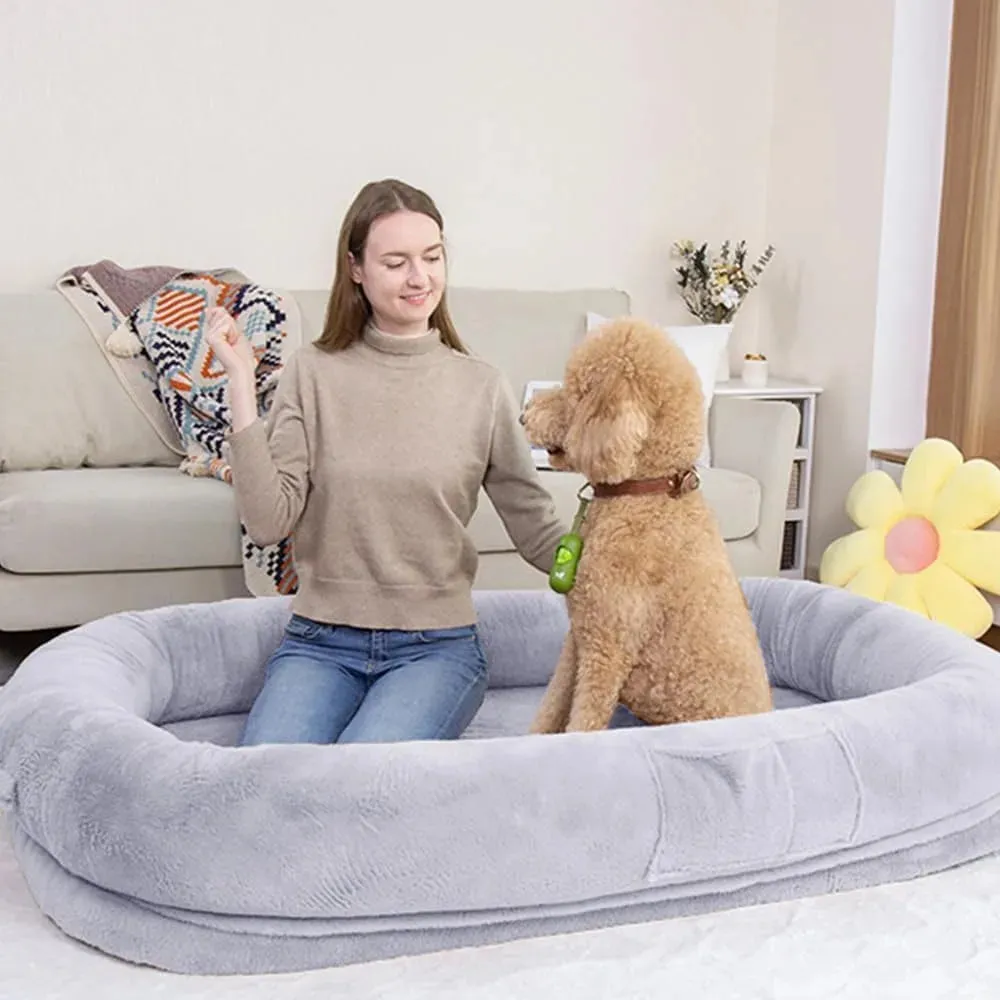 AiroPaws™ Ultra-Soft Human-Size Dog Bed for People & Pets | 77”x51”x11” Extra Large Dog Bed with Raised Cushioned Rim | Removable Cover