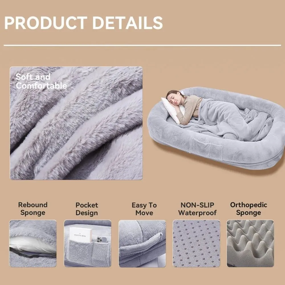 AiroPaws™ Ultra-Soft Human-Size Dog Bed for People & Pets | 77”x51”x11” Extra Large Dog Bed with Raised Cushioned Rim | Removable Cover