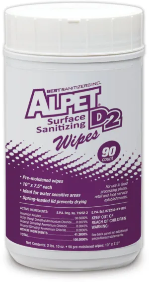 Alpet D2 Surface Sanitizing Wipes, Heavy Duty (6/case)