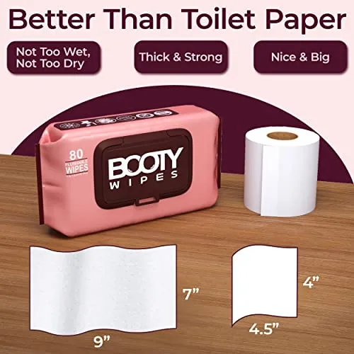 Booty Brand Wipes for Women - 320 Flushable Wipes for Adults | Premium Feminine Wet Wipes - pH Balanced & Infused with Vitamin E & Aloe | Female Toilet Wipes | Flushable Safe Wipes | Bathroom Wipes