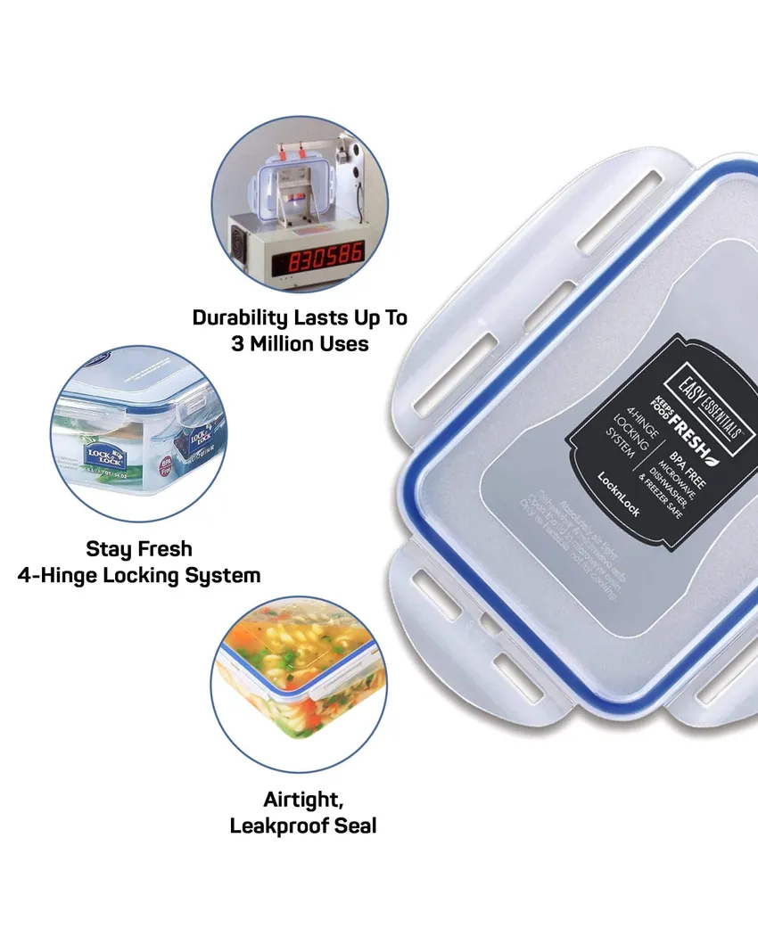 Classics Rectangular Plastic Airtight Food Storage Containers With Leakproof Lid | 1.4 Liter | Set Of 2 | Transparent