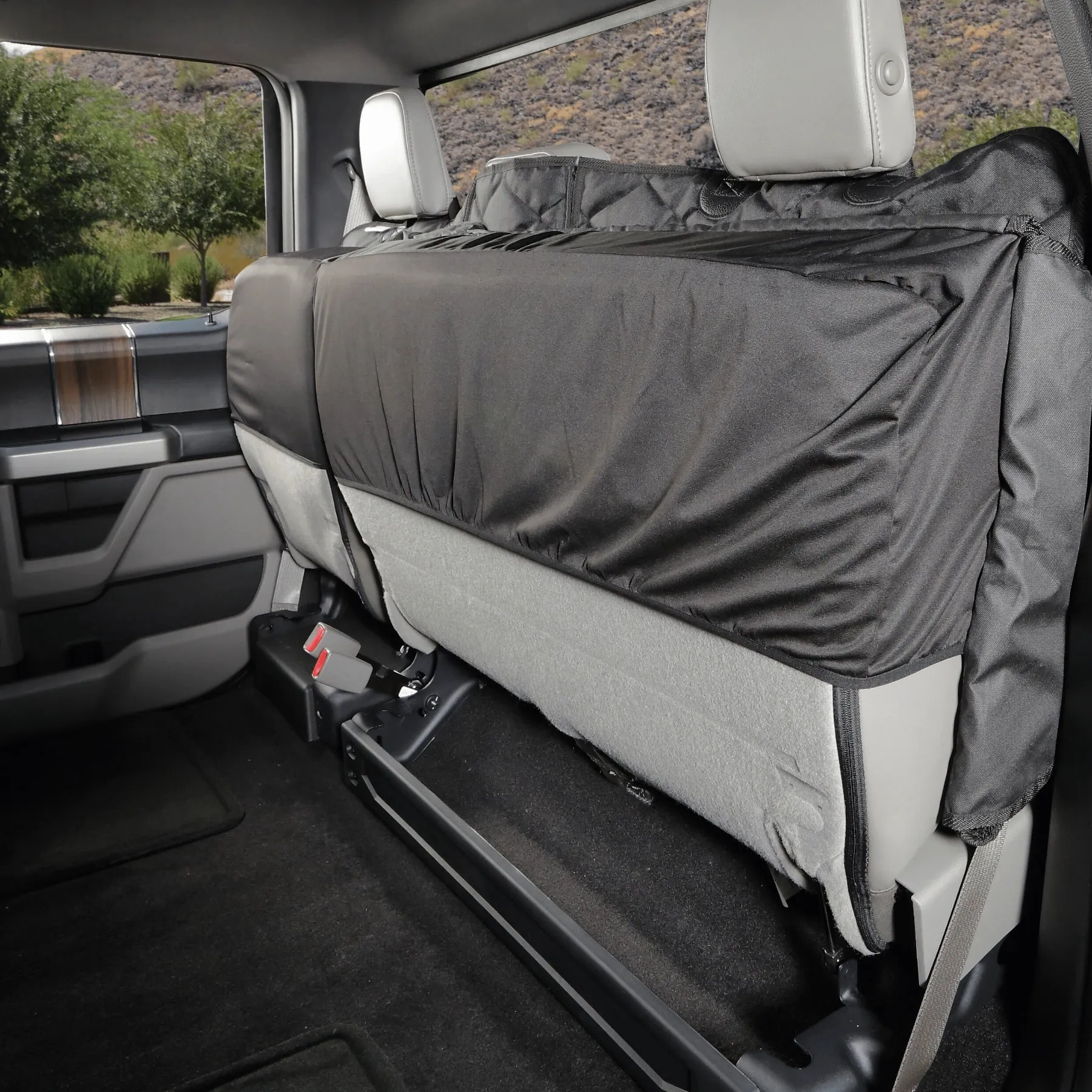 Crew Cab Truck Seat Cover with Hammock Mesh Window for Fold Up Seats