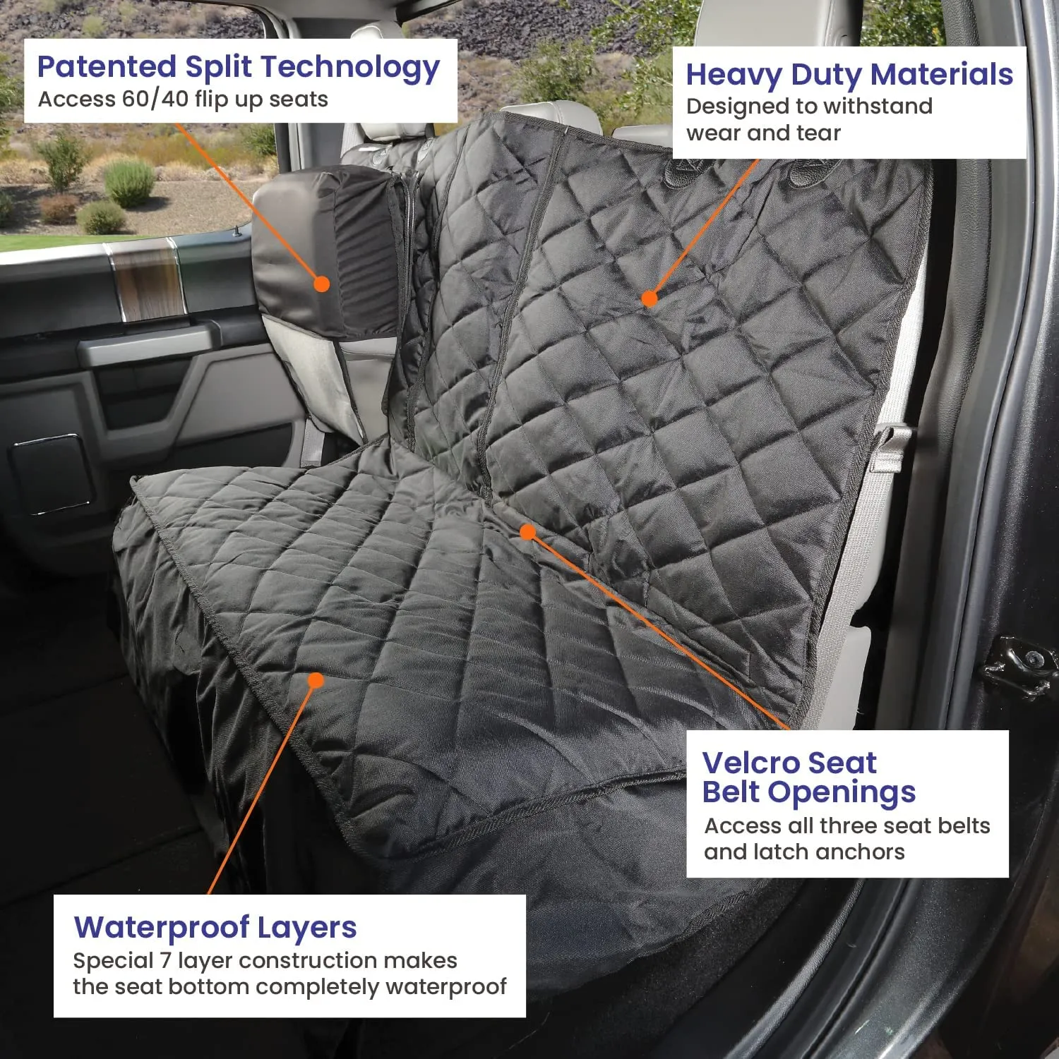 Crew Cab Truck Seat Cover with Hammock Mesh Window for Fold Up Seats