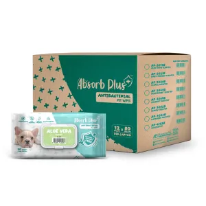 [CTN] AbsorbPlus Antibacterial Pet Wipes - Aloe Vera (80pcs x 12) | Alcohol & Paraben Free