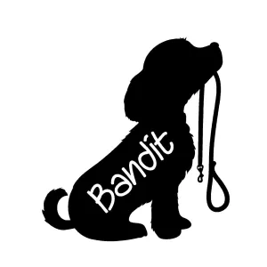 Custom Puppy Holding Leash w/ Name Single Color Transfer Type Decal