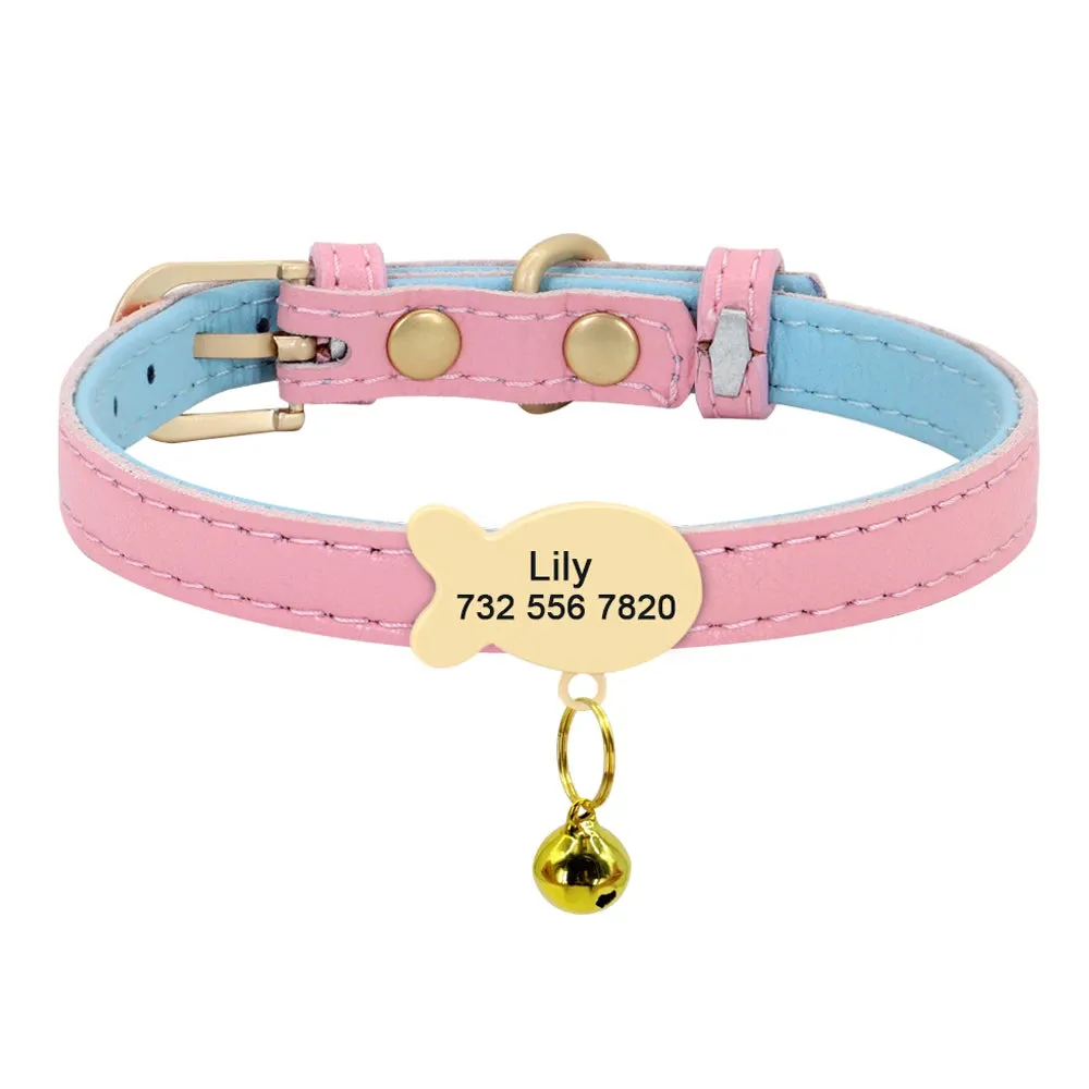 Cute Cat Personalized ID Collar | Engraved  Kitten Puppy Collars Necklace For Small Medium Cats  and Dogs With Bell Fish Tag Nameplate