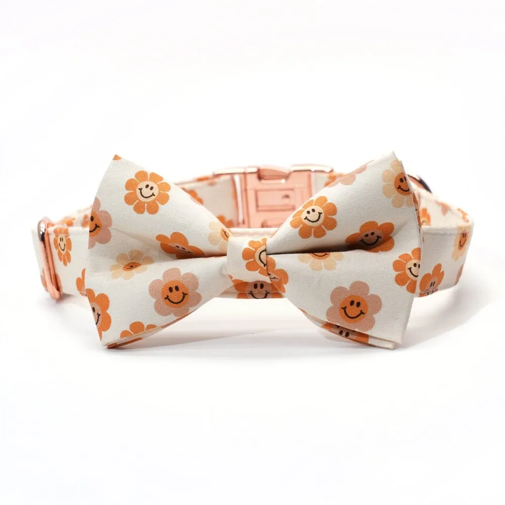 Cute Smiley Flower: Personalized Bow Collar And Leash