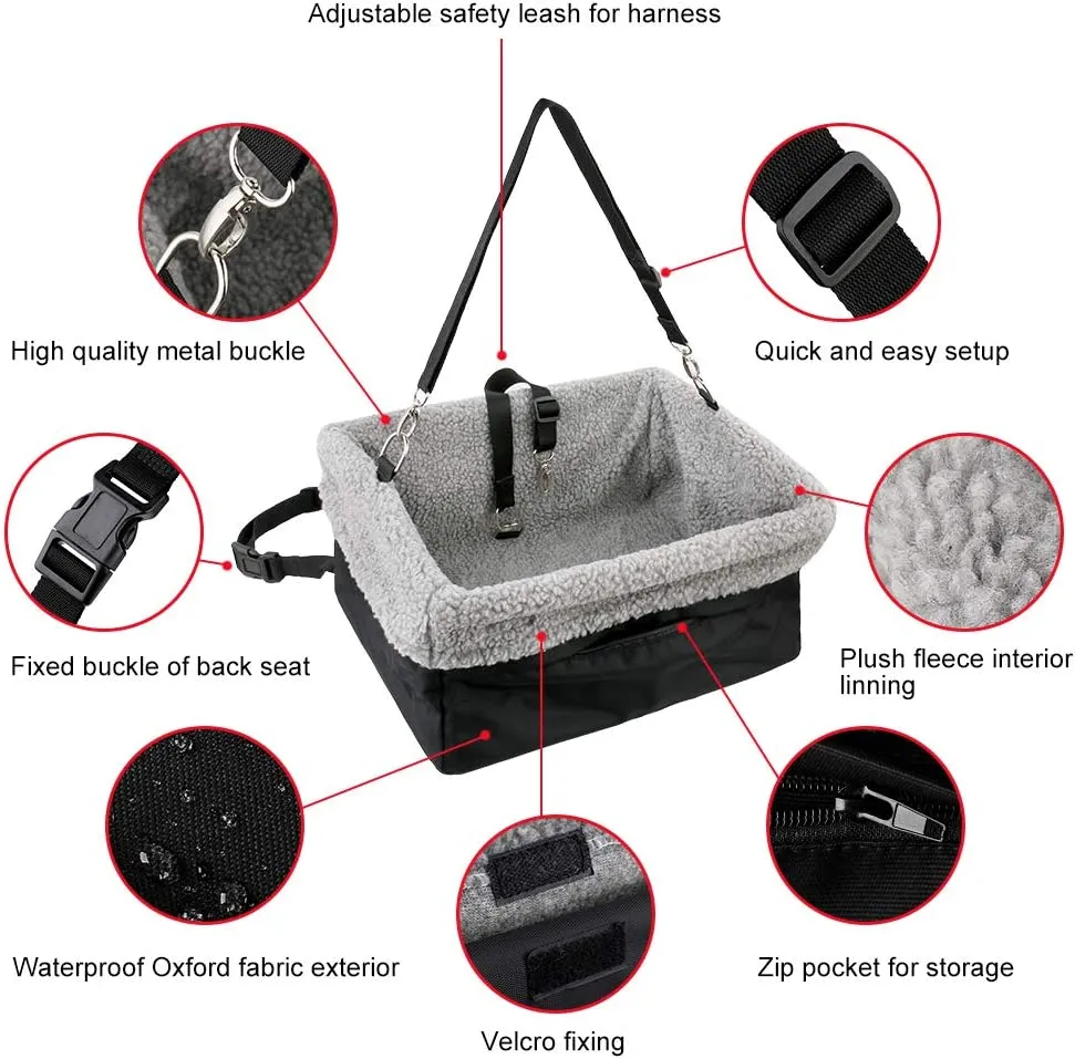 Devoted Doggy Deluxe Dog Car Seat Fits Pets up to 15lbs, Dog Booster Seat, Padded Cushioning, Adjustable Straps, Metal Frame Encasing, Installs in Seconds, Collapsible Canvas and Easy to Clean