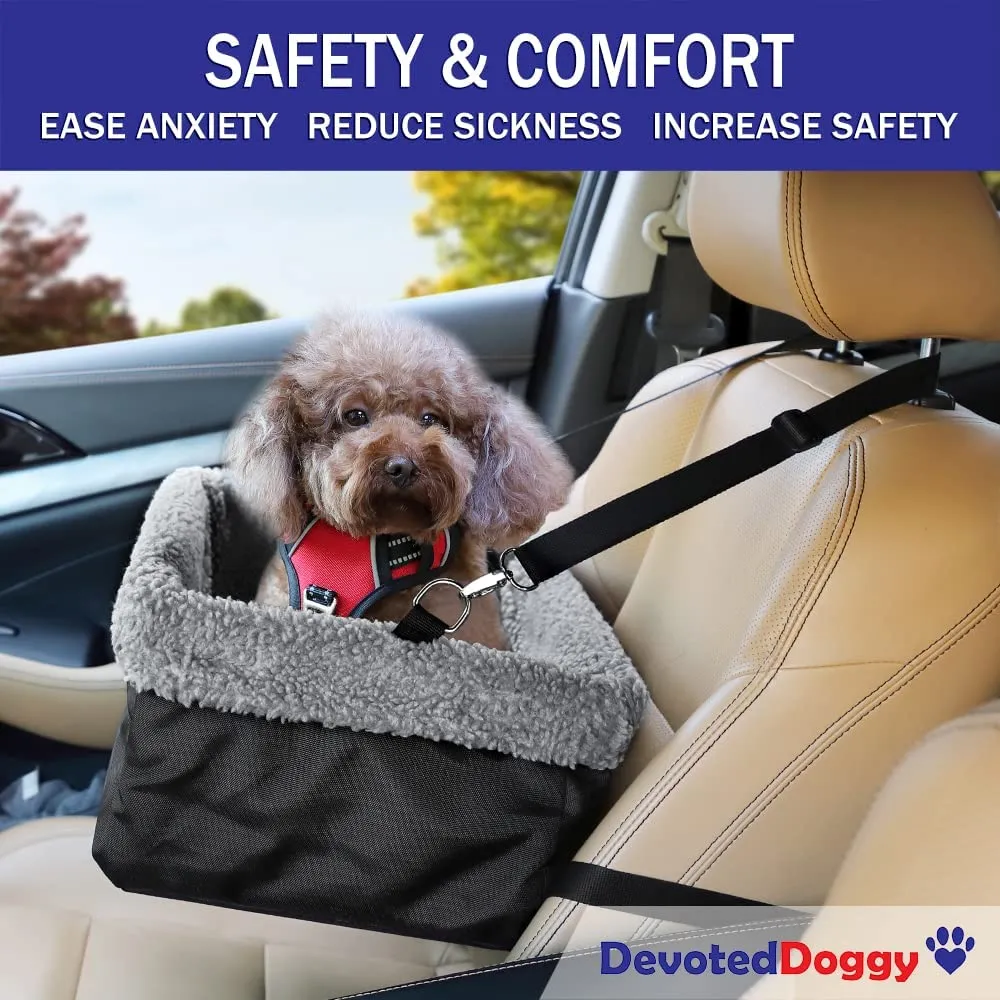 Devoted Doggy Deluxe Dog Car Seat Fits Pets up to 15lbs, Dog Booster Seat, Padded Cushioning, Adjustable Straps, Metal Frame Encasing, Installs in Seconds, Collapsible Canvas and Easy to Clean