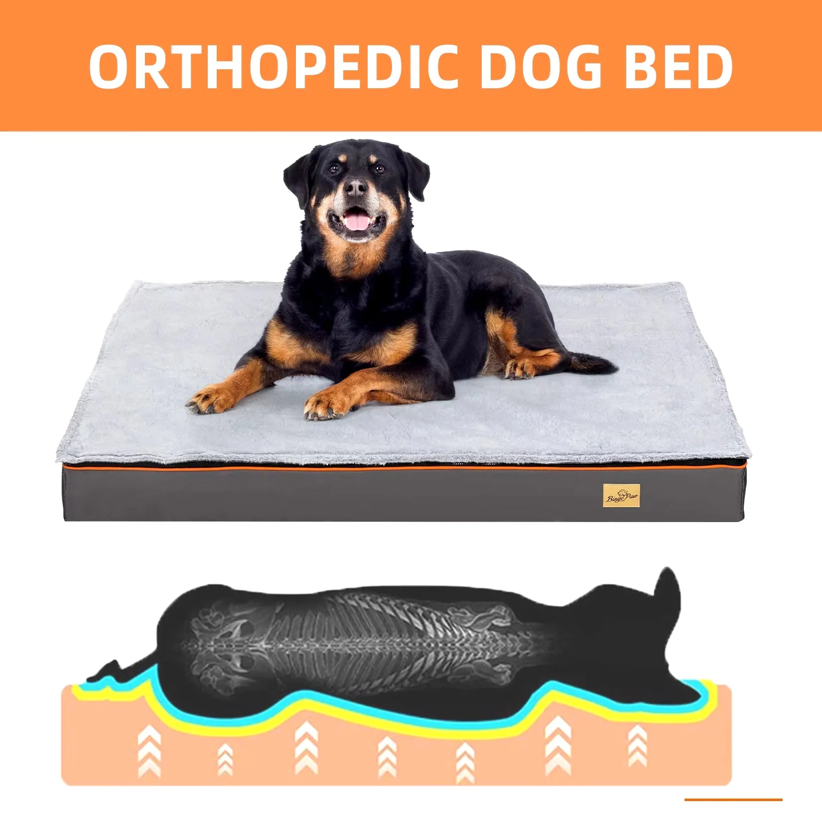 Dog Bed M L XL 2XL 3XL Waterproof Orthopedic Pet Bed Cushion for Indoor Dog Crate Kennels Mat with Washable Cover