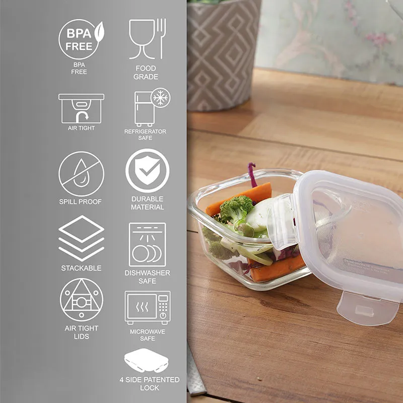 Glass Square Airtight Food Storage Container | 300ml