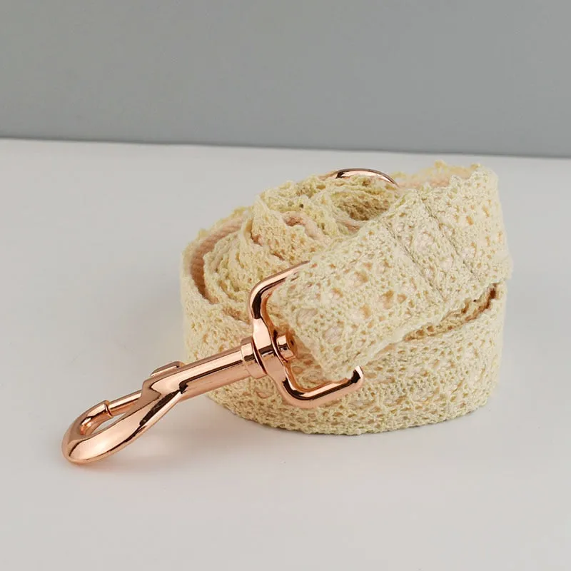 Lace Collar With Pink Flower: Free Engrave Dog Collar Leash Set