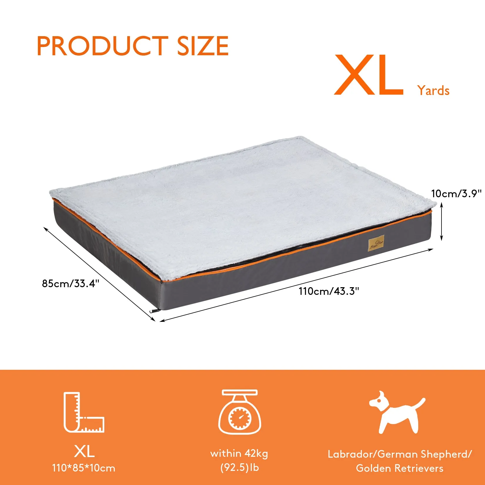 Large Jumbo Soft Orthopedic Dog Bed Pet Kennel Pillow Bed w/ Washable Cover