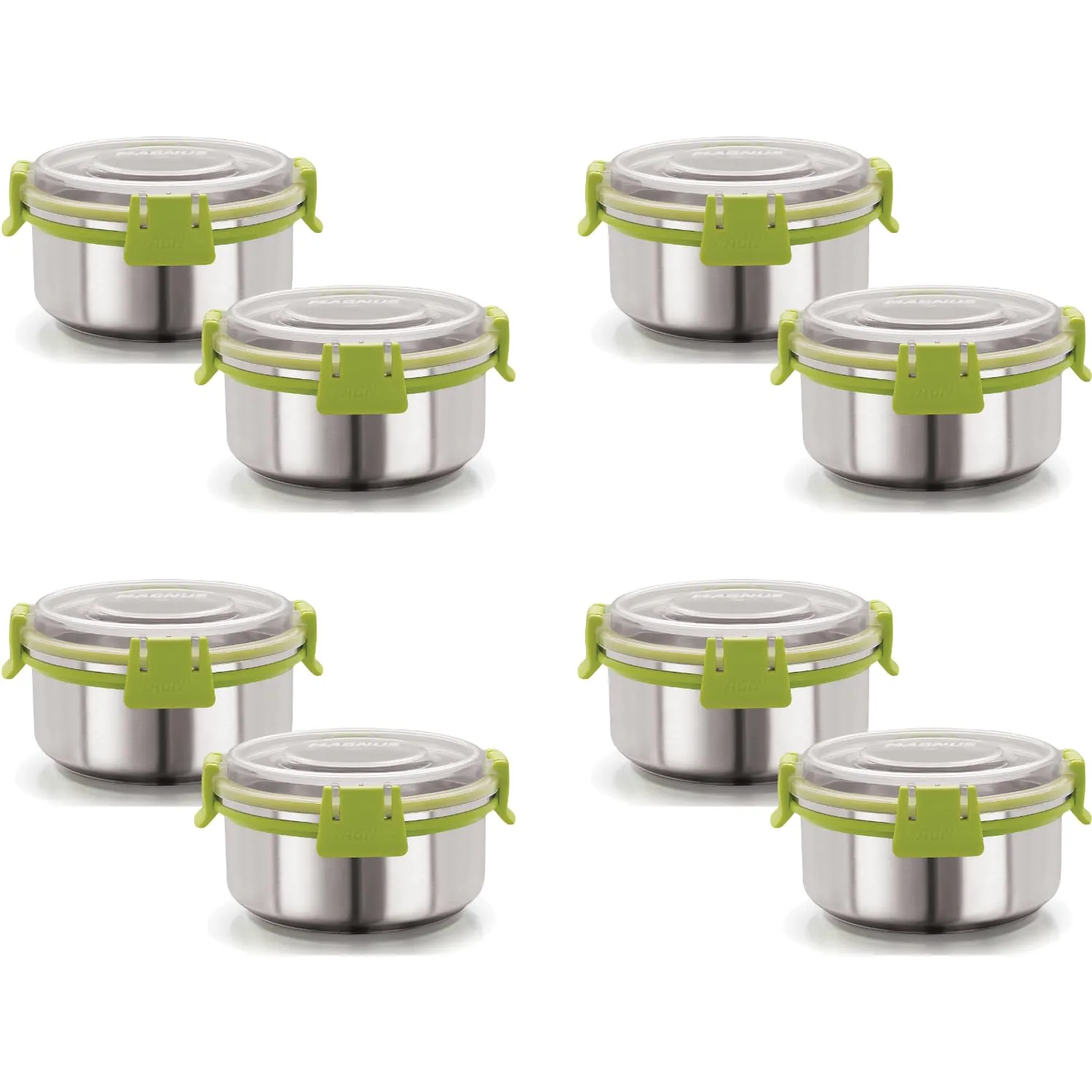 Magnus Klip Lock Stainless Steel Airtight Leakproof Storage Container Set, 300 ML Each, Set of 8 - Perfect Kitchen Accessories Items, Ideal Lunch Box, Durable Lunch Boxes for Office Men