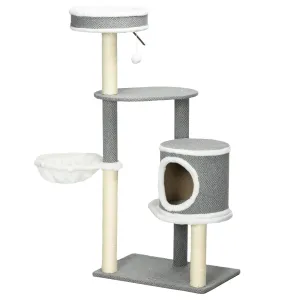 Multi-level Cat Tower with Bed & Toy Ball, 124cm - Grey