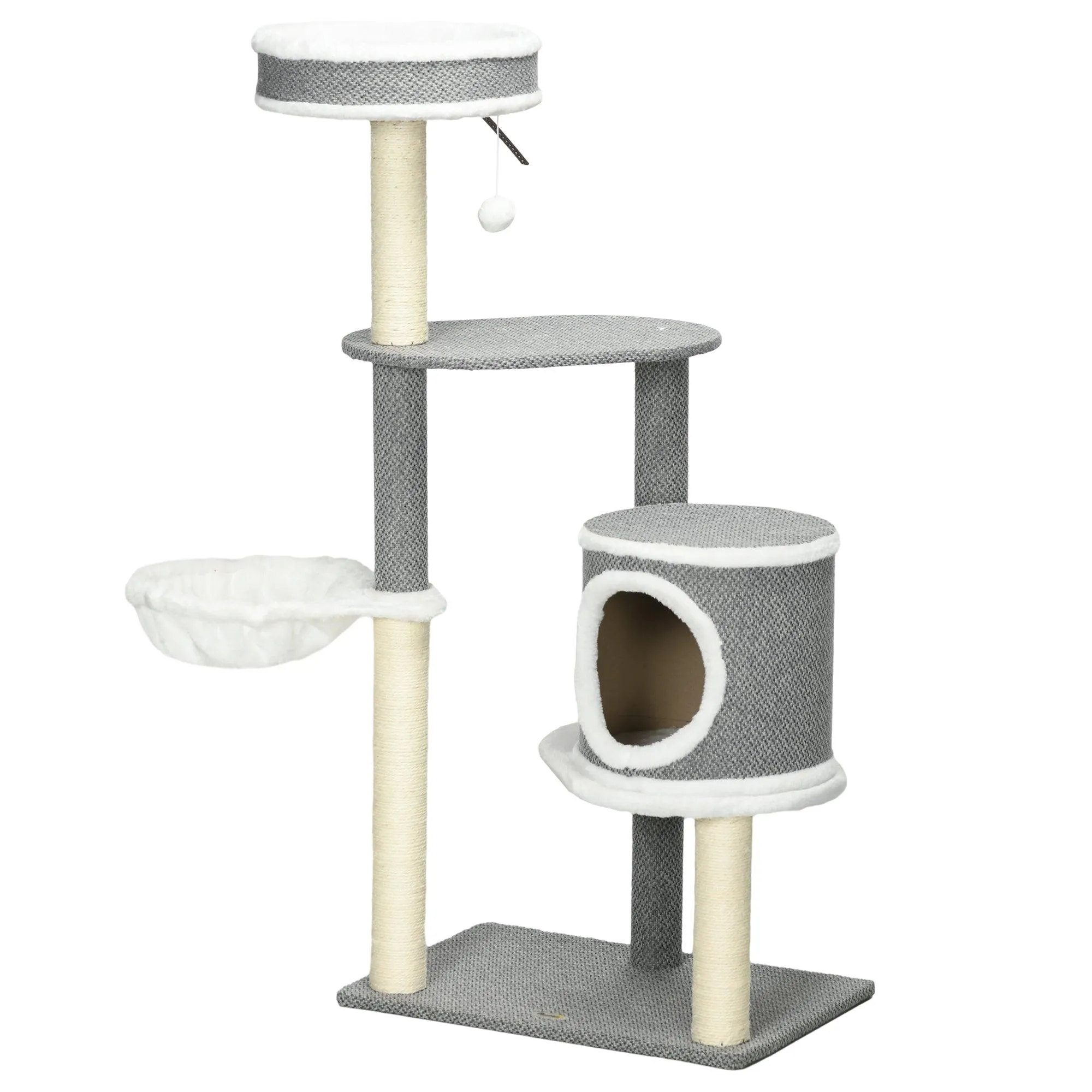 Multi-level Cat Tower with Bed & Toy Ball, 124cm - Grey