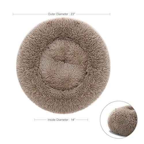 Orthopedic Dog Bed Comfortable Donut Cuddler Round Dog Bed Ultra Soft Washable Dog and Cat Cushion Bed (23''x 23''x 5'') (Brown)