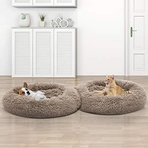 Orthopedic Dog Bed Comfortable Donut Cuddler Round Dog Bed Ultra Soft Washable Dog and Cat Cushion Bed (23''x 23''x 5'') (Brown)
