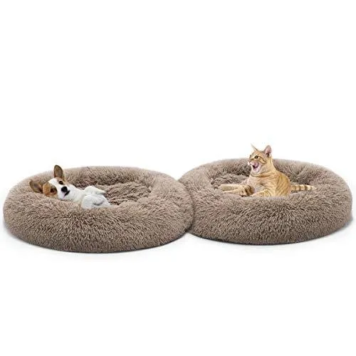 Orthopedic Dog Bed Comfortable Donut Cuddler Round Dog Bed Ultra Soft Washable Dog and Cat Cushion Bed (23''x 23''x 5'') (Brown)