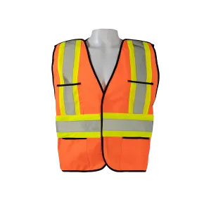 OV2-PSVCSA ANSI & CSA Public Safety Vest, Orange Solid Front Mesh Back, Reflective “X” On Back
