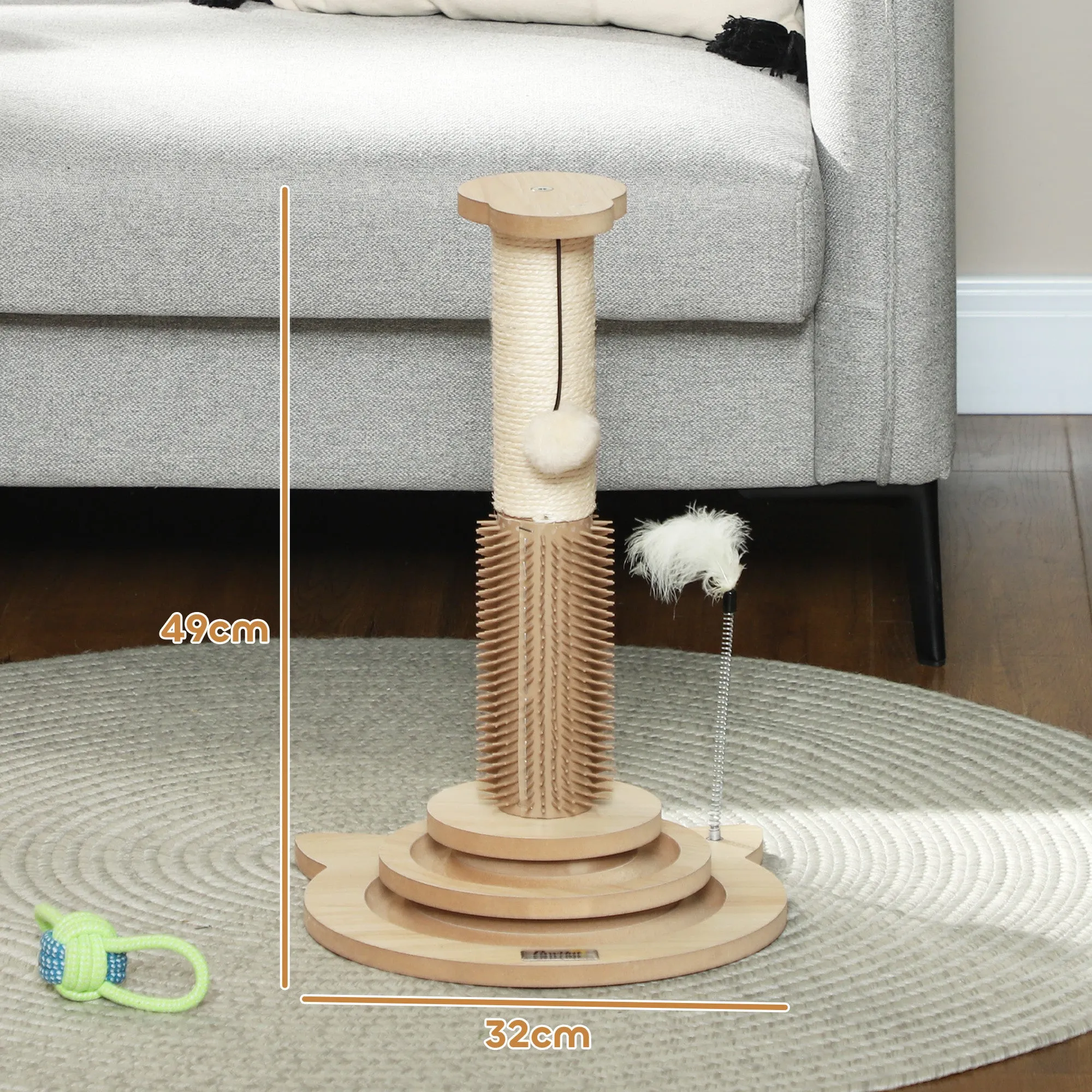 PawHut 49cm Cat Scratching Post with Interactive Track Ball Toy for Indoor