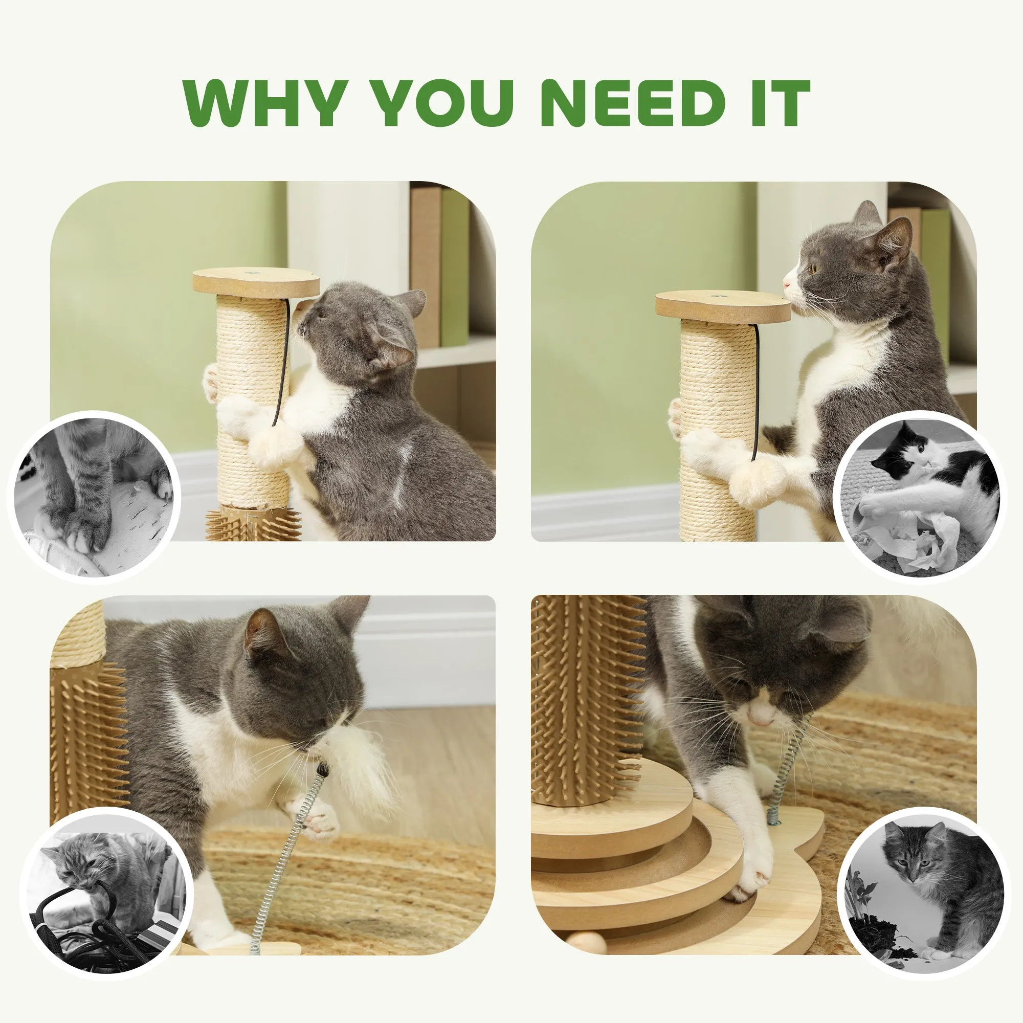 PawHut 49cm Cat Scratching Post with Interactive Track Ball Toy for Indoor