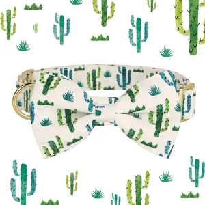 Paws and prickles: Cactus Print Personalized Laser Engraved Dog Bow Collar