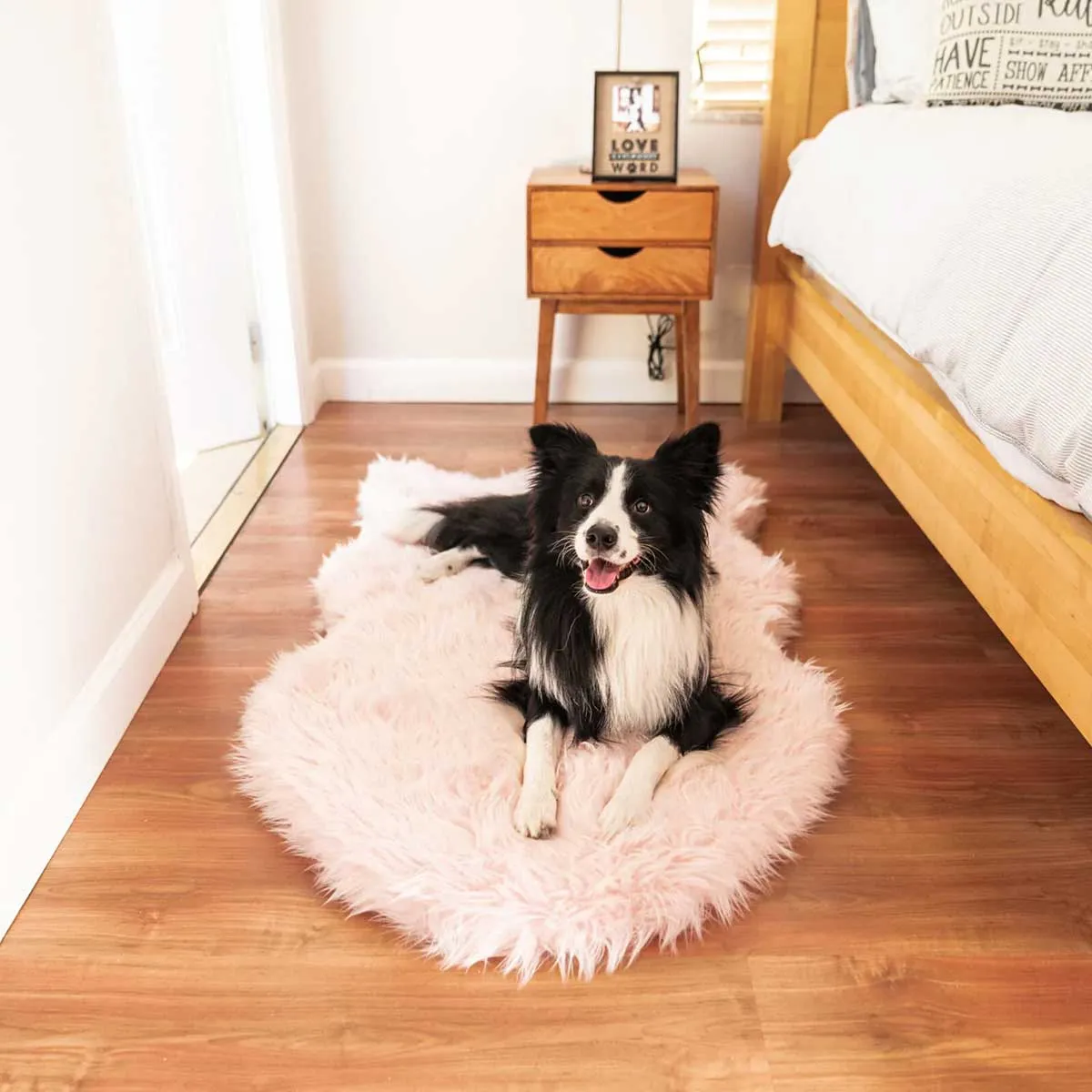 PupRug Faux Fur Curved Orthopedic Dog Bed - Blush Pink