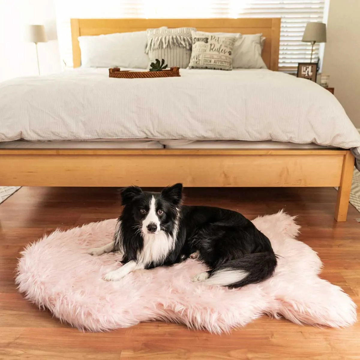 PupRug Faux Fur Curved Orthopedic Dog Bed - Blush Pink