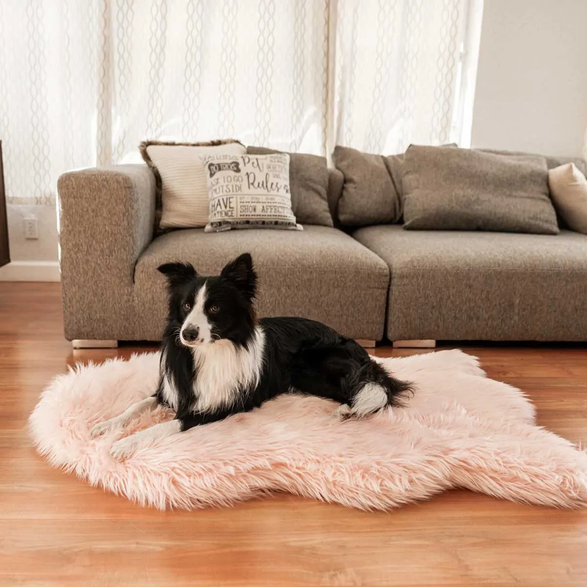 PupRug Faux Fur Curved Orthopedic Dog Bed - Blush Pink