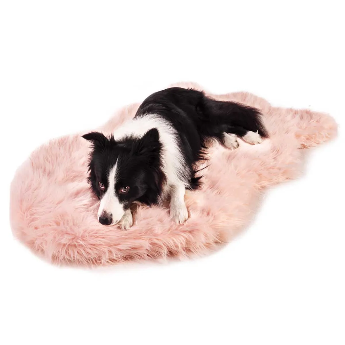 PupRug Faux Fur Curved Orthopedic Dog Bed - Blush Pink