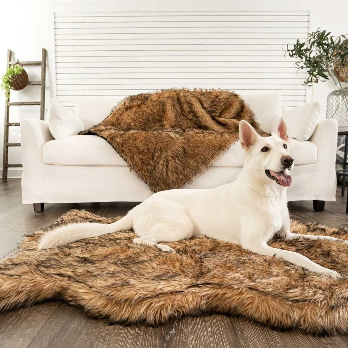 PupRug Faux Fur Curved Orthopedic Dog Bed - Sable