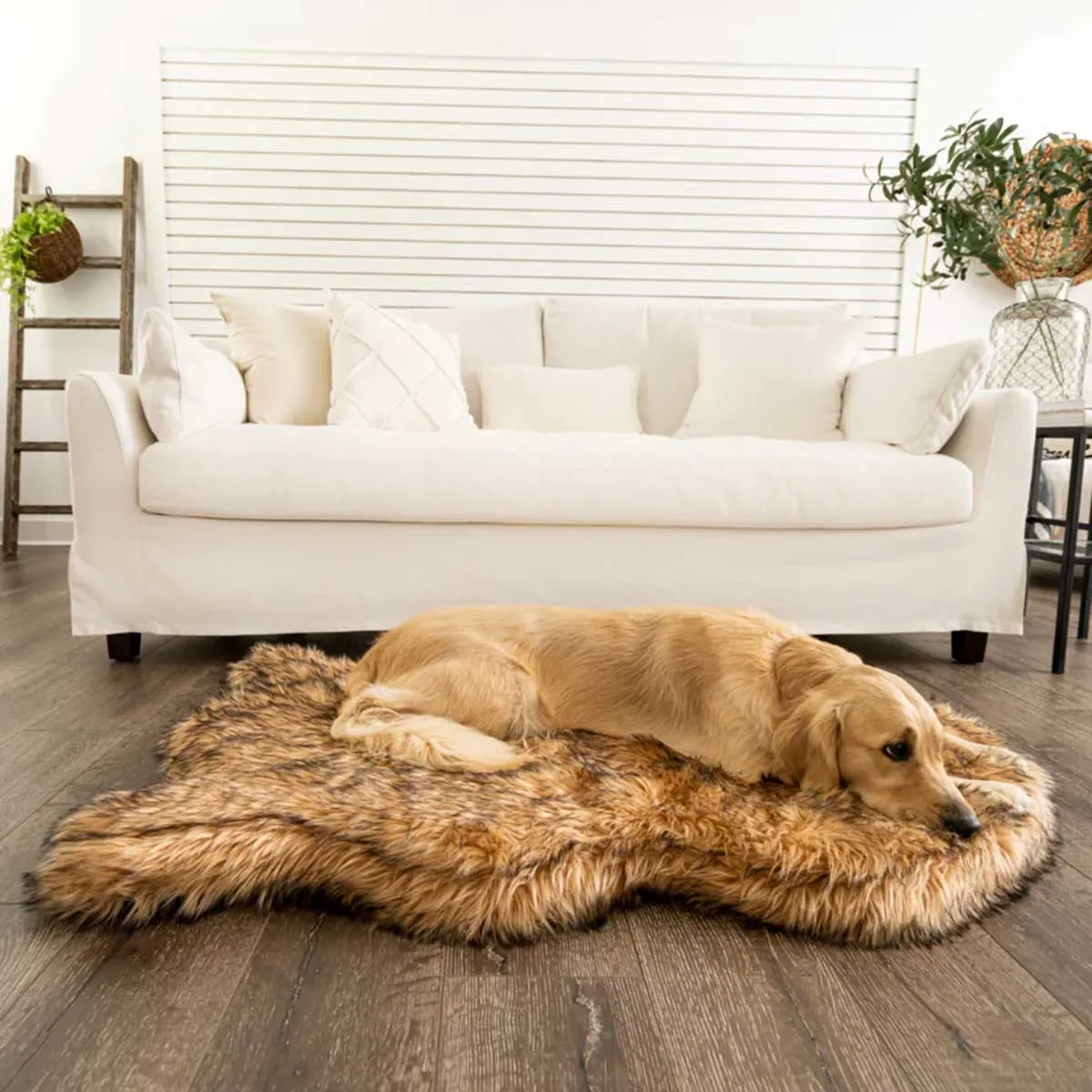 PupRug Faux Fur Curved Orthopedic Dog Bed - Sable