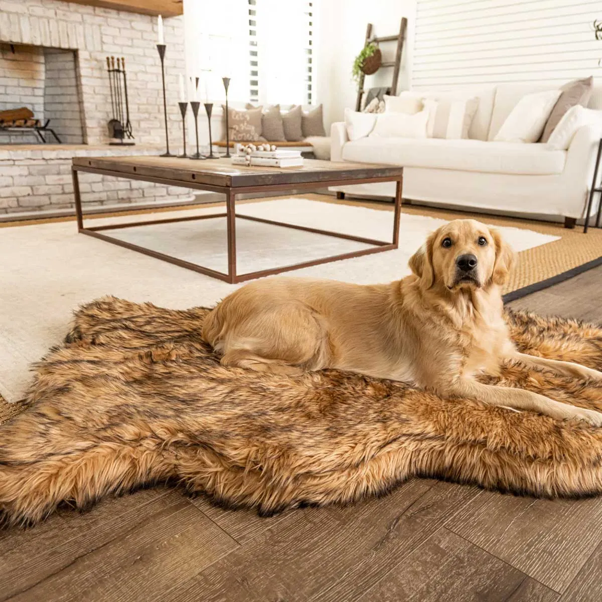 PupRug Faux Fur Curved Orthopedic Dog Bed - Sable