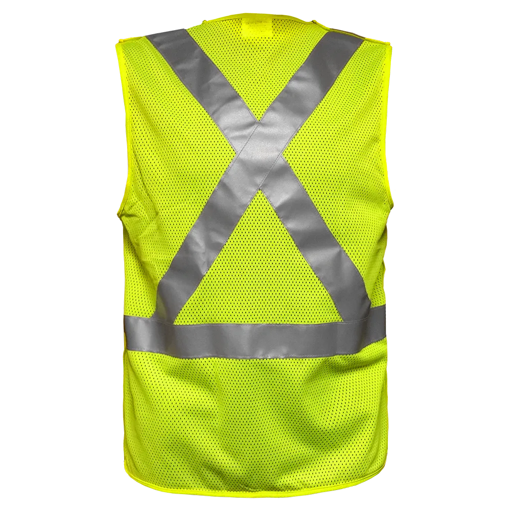 Safety Vest Clear ID Pocket 5pt Breakaway X-Back Lime Zip Mesh