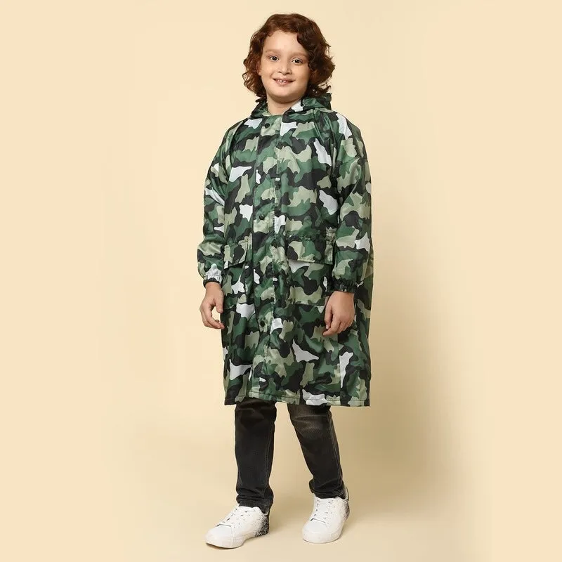 THE CLOWNFISH Archie Series Kids Waterproof PVC Longcoat with Adjustable Hood & Extra Space for Backpack/Schoolbag Holding. Plastic Pouch. Kid Age-6-7 years (Size-30-White)