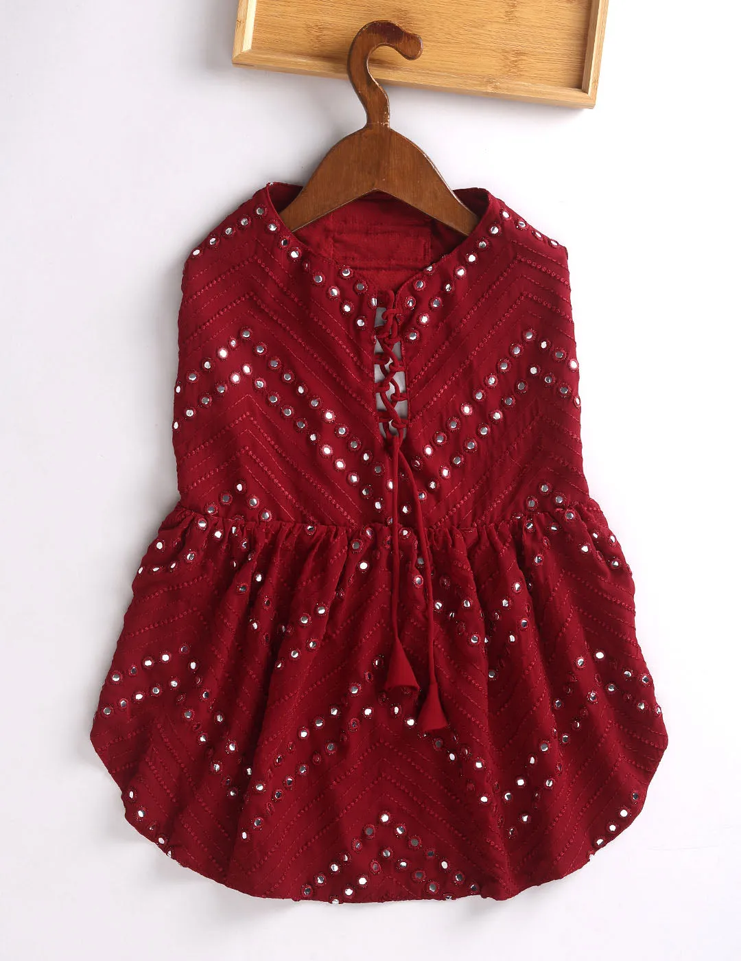 Vastramay Cats Allover Mirror Work Embroidered Sleeveless Dress