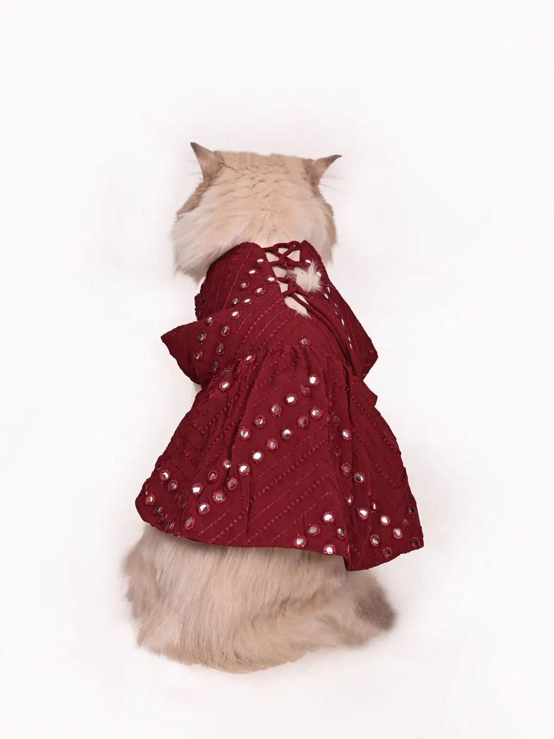 Vastramay Cats Allover Mirror Work Embroidered Sleeveless Dress